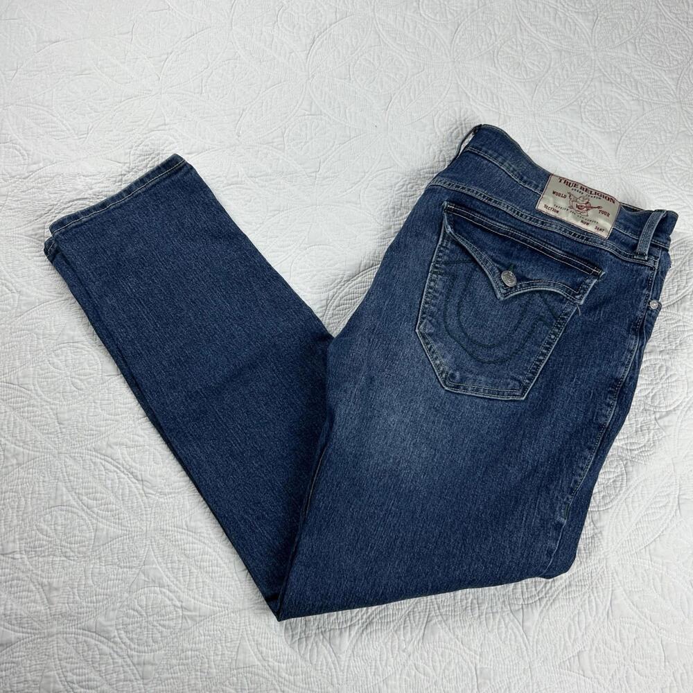 True Religion Jeans Men 38x31 Blue Rocco Relaxed Skinny Stretch Blue Flap Pocket